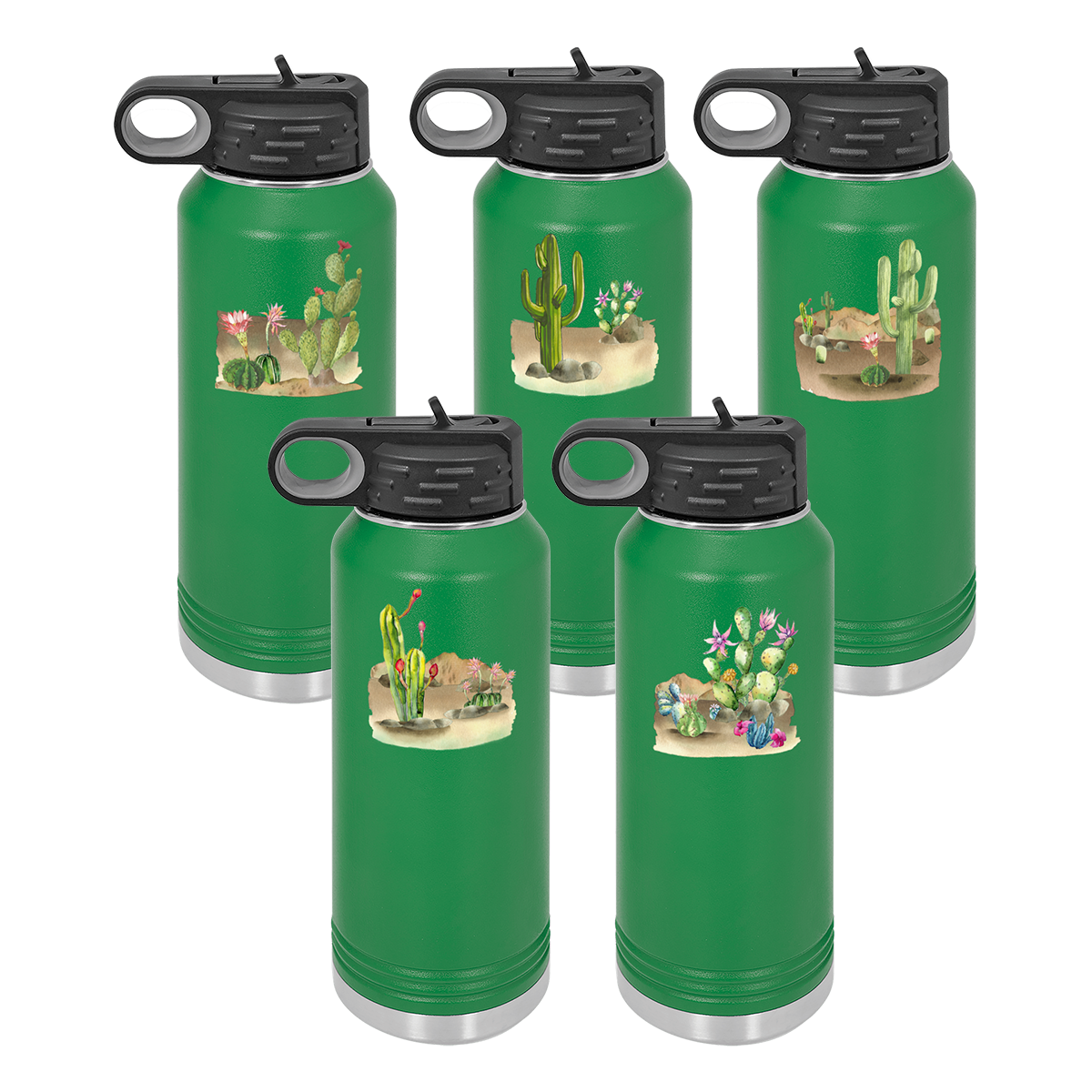 Desert Themed Water Bottle 32 oz, Green