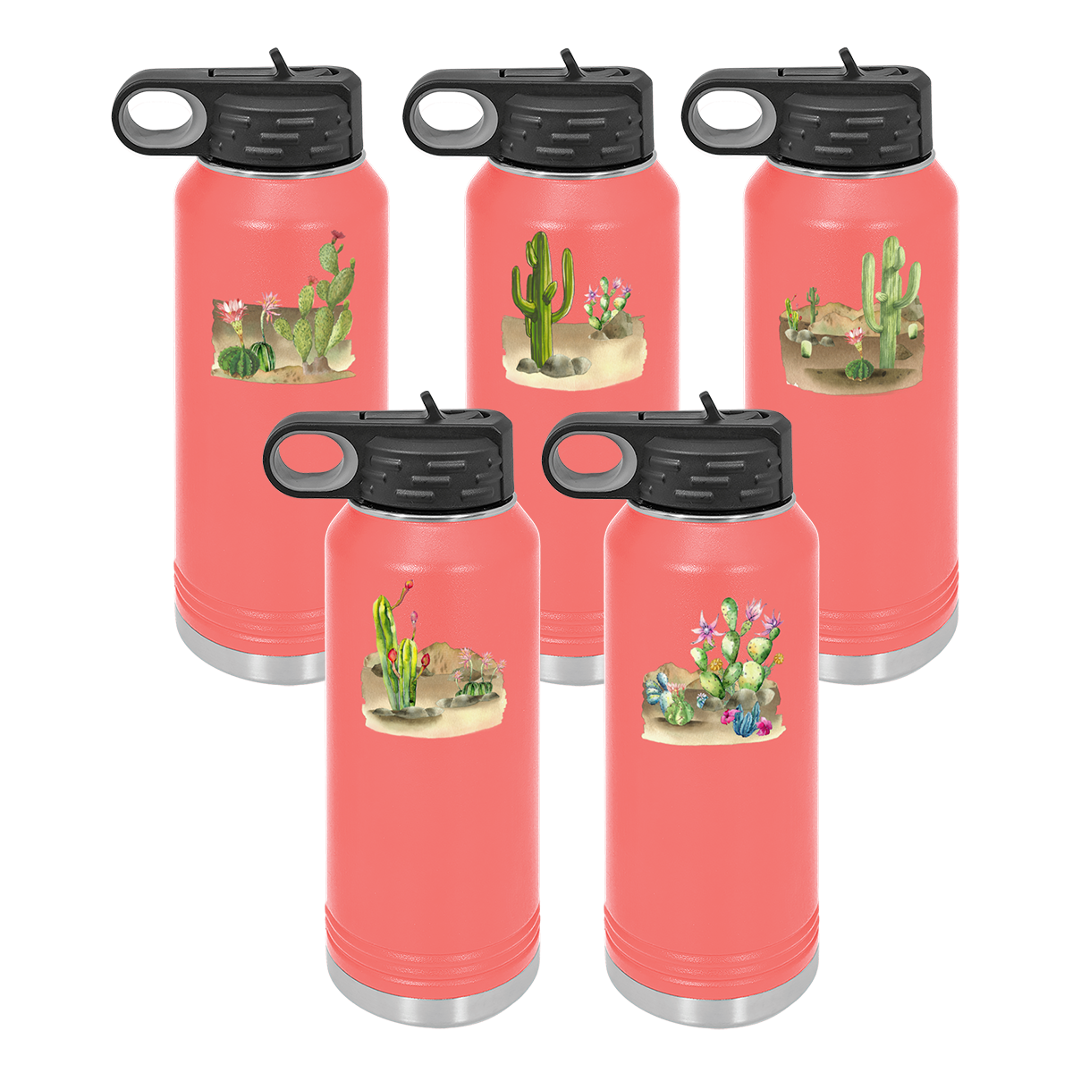 Desert Themed Water Bottle 32 oz, Coral