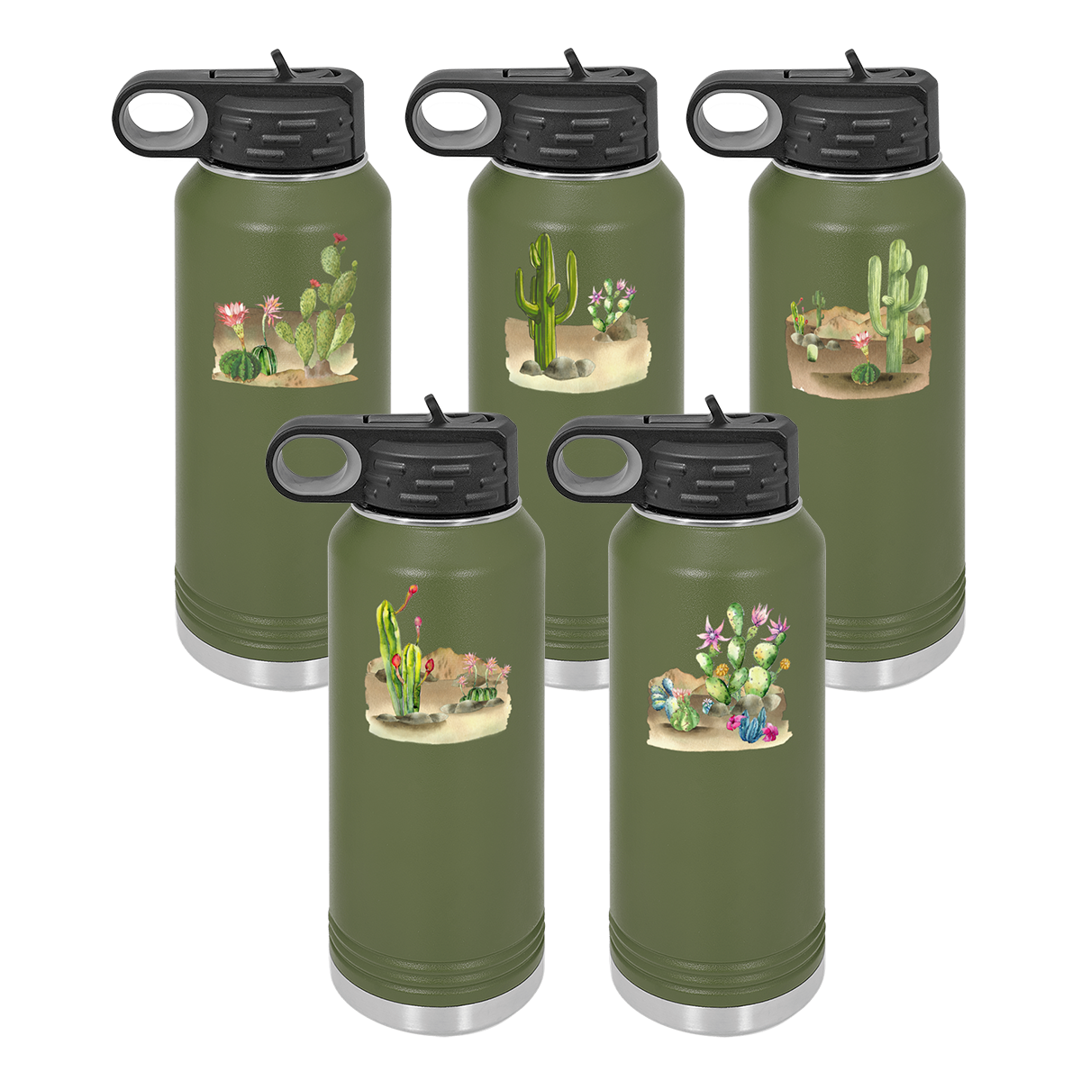 Desert Themed Water Bottle 32 oz, Olive