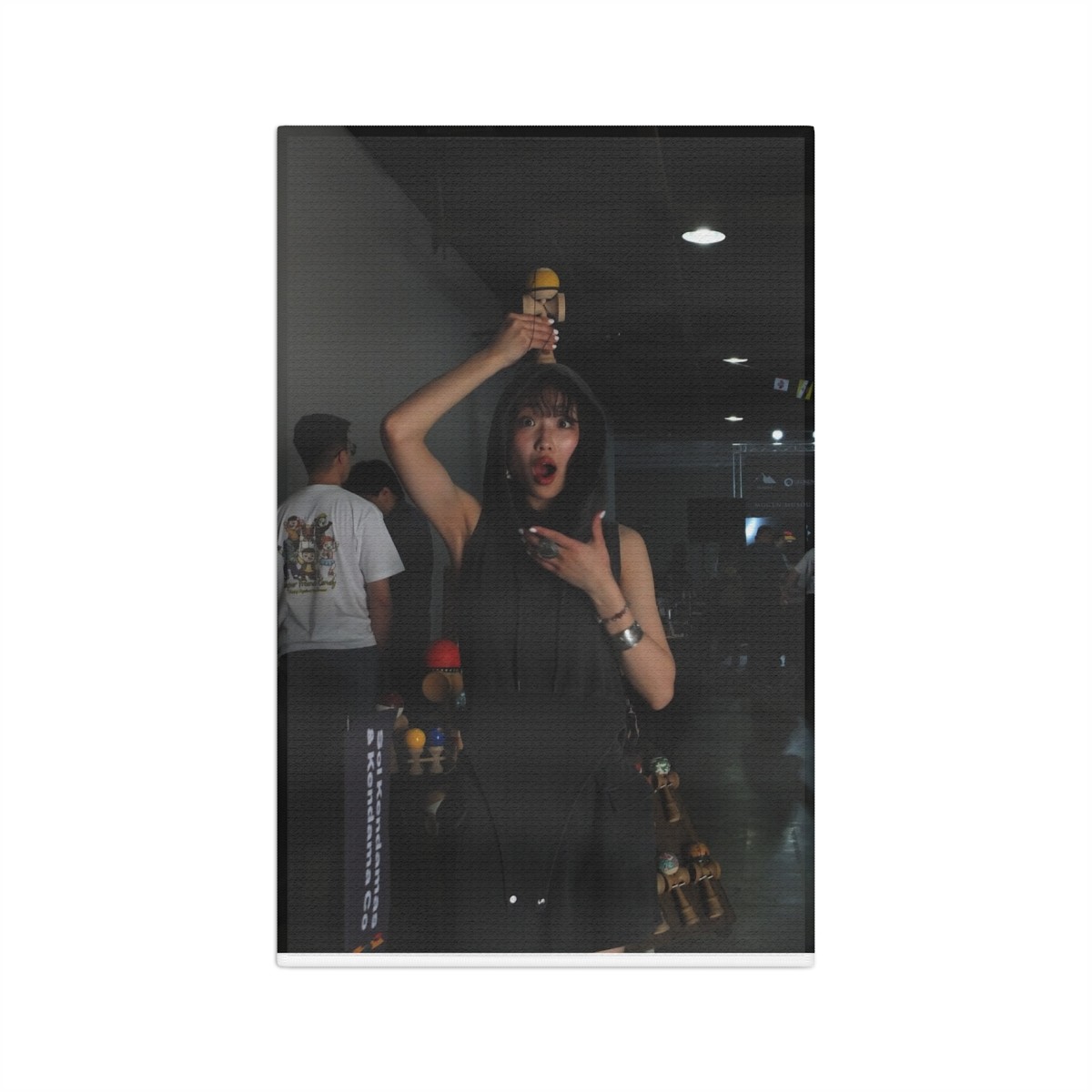 Woman Holding Figure Microfiber Tea Towel | Candid Photo, Urban Museum Scene