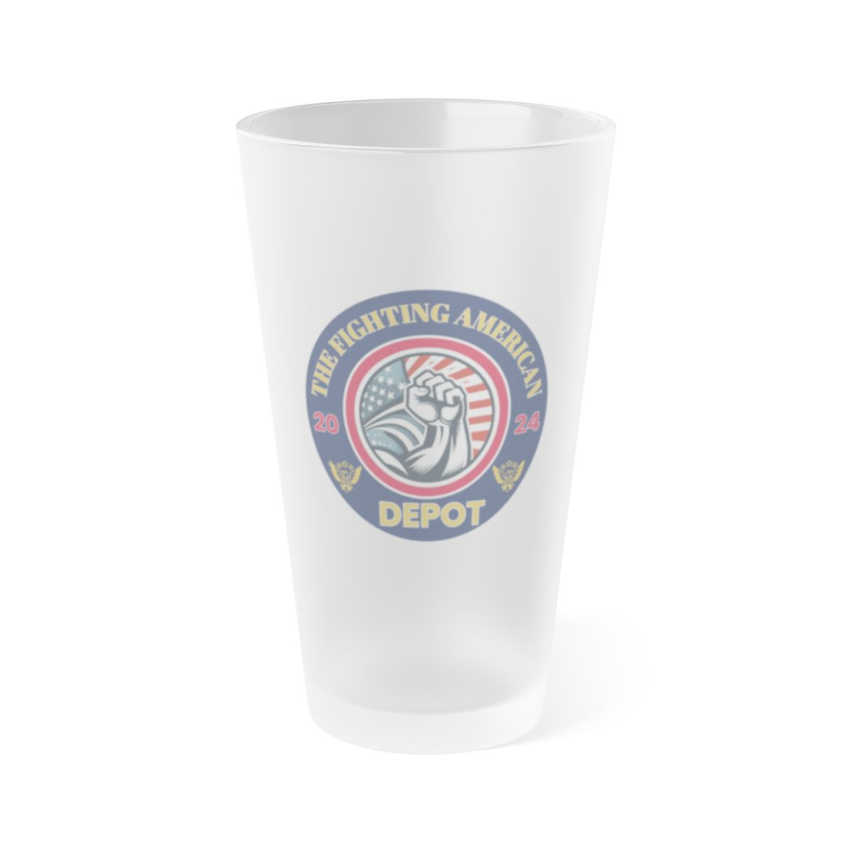 The Fighting American Depot - Frosted Pint Glass, 16oz