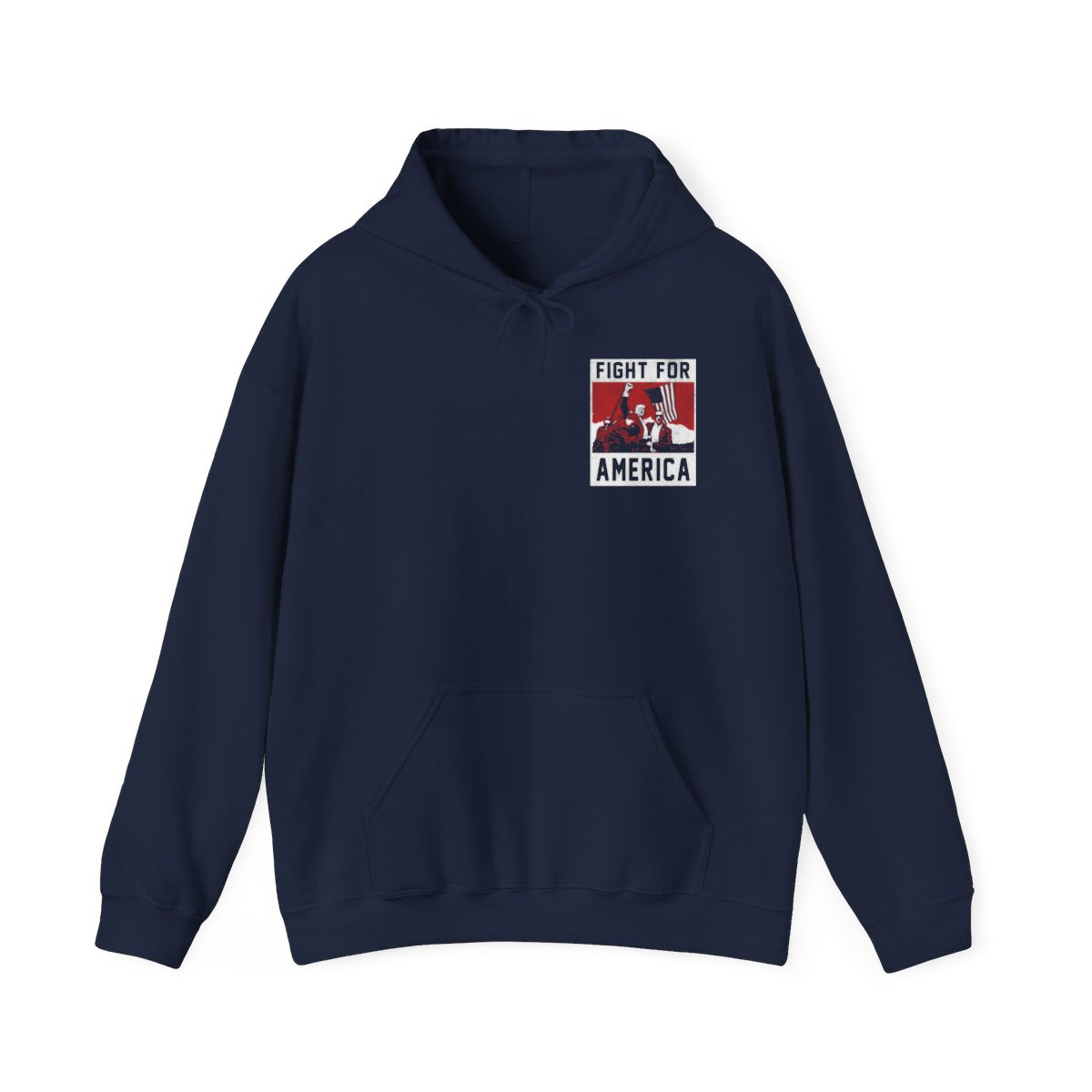 Fight for America Trump Fist Pump Hoodie | Left Chest Full Back | Distressed Print | Unisex Heavy Blend Hooded Sweatshirt