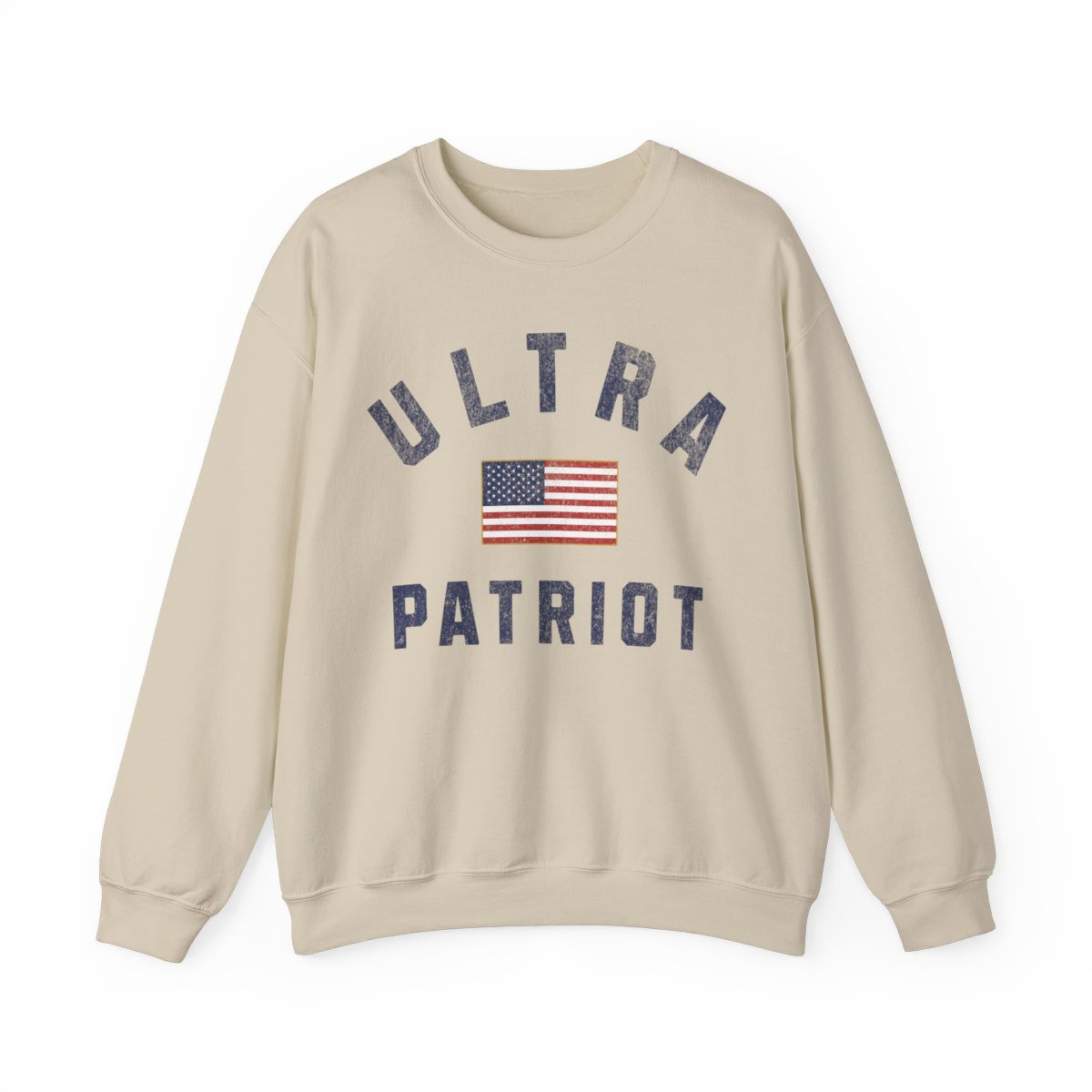 Ultra Patriot Flag Sweatshirt | Full Front | Distressed Print | Unisex Heavy Blend Crewneck Sweatshirt