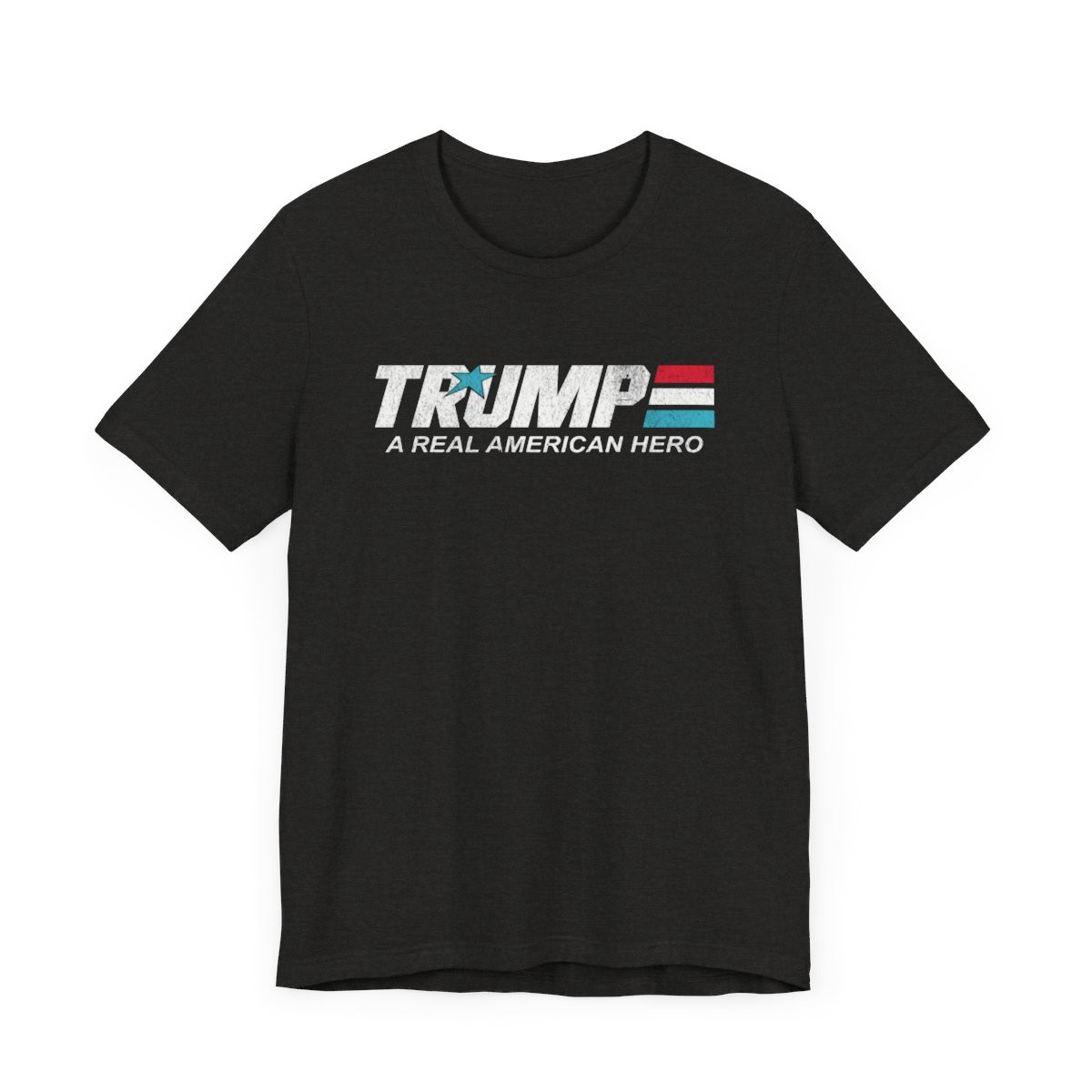 Trump A Real American Hero T-Shirt | Full Front Distressed Print | Unisex Jersey Short Sleeve Tee