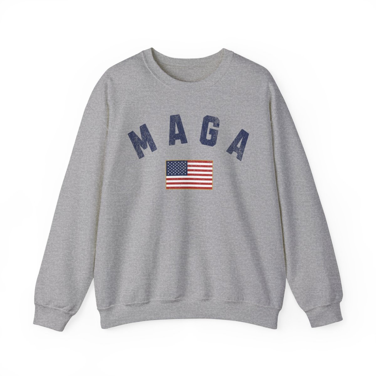 MAGA Flag Sweatshirt | Full Front Distressed Print | Unisex Heavy Blend Crewneck Sweatshirt