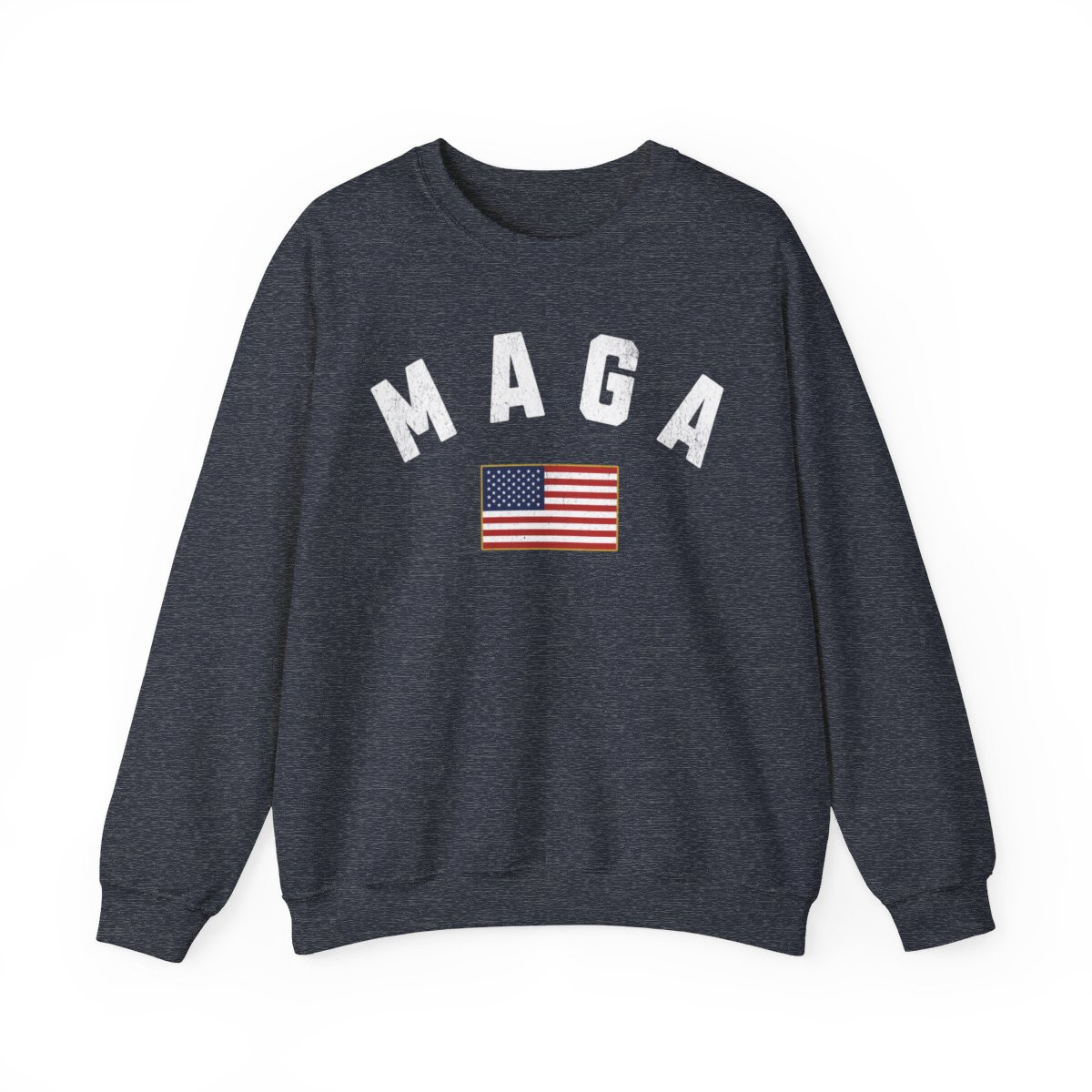 MAGA Flag Sweatshirt | Full Front Distressed Print | Unisex Heavy Blend Crewneck Sweatshirt