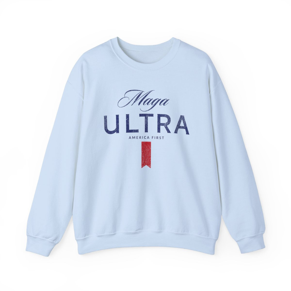 MAGA Ultra Beer Sweatshirt | Full Front Distressed Print | Unisex Heavy Blend Crewneck Sweatshirt