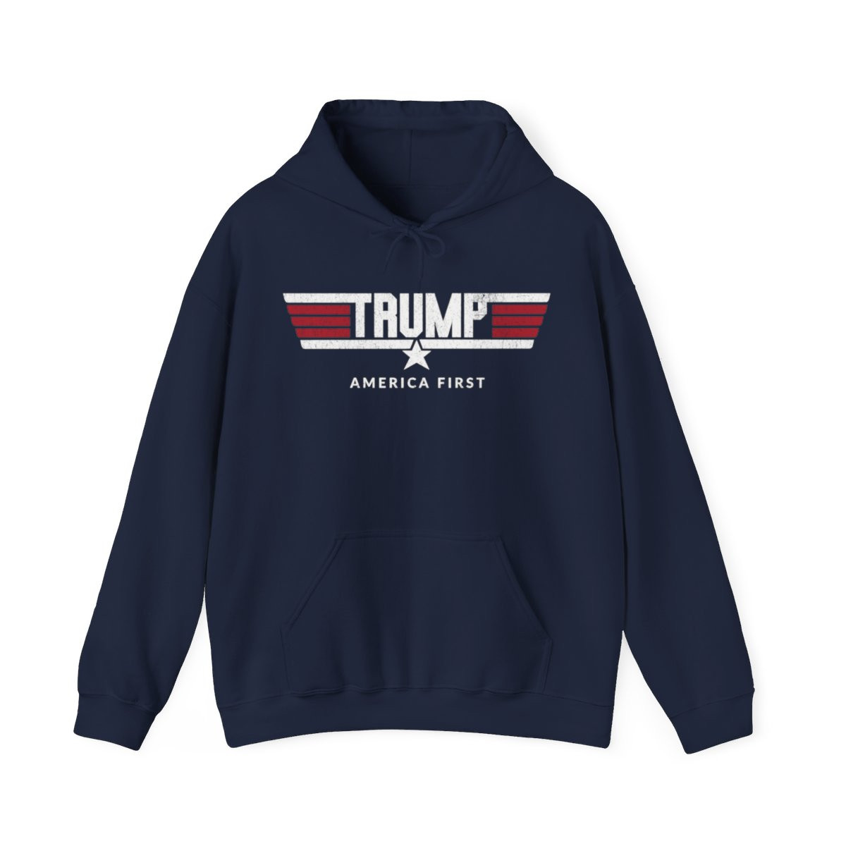 Top Gun Trump Hoodie | Full Front Distressed Print | Unisex Heavy Blend Hooded Sweatshirt