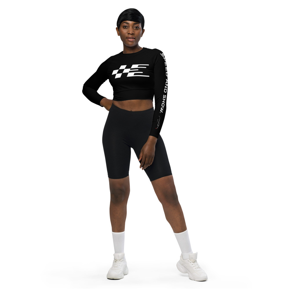 Speed and Show custom designed race track recycled long-sleeve crop top