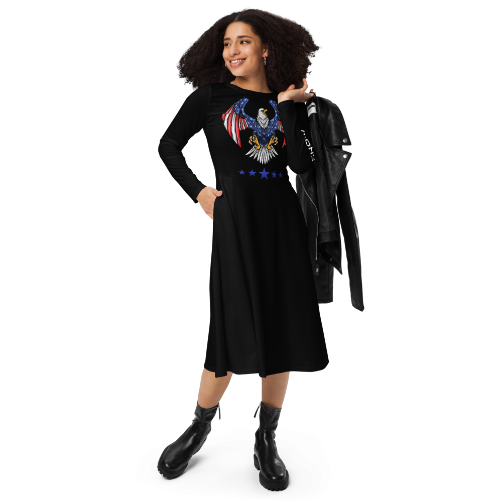 Patriot Series American Eagle print long sleeve midi dress