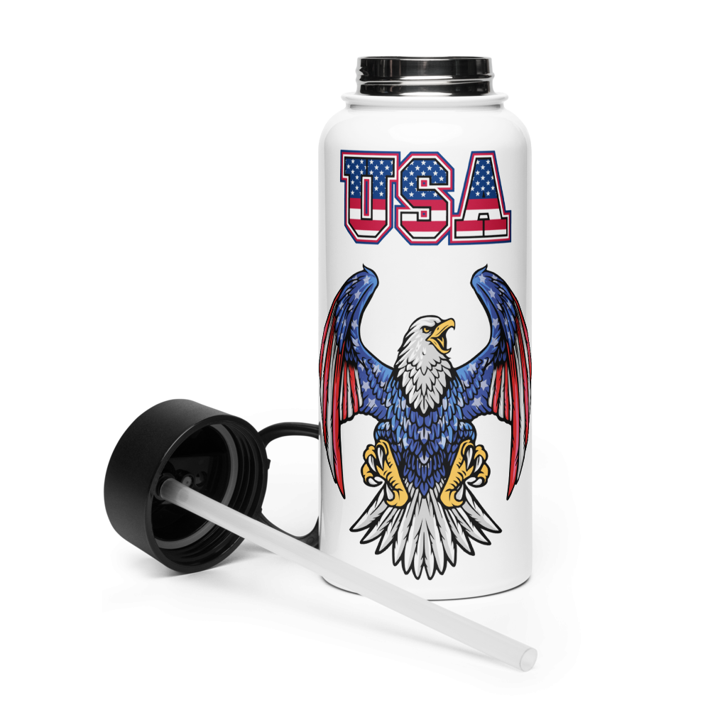American Patriot Stainless steel water bottle with a straw lid