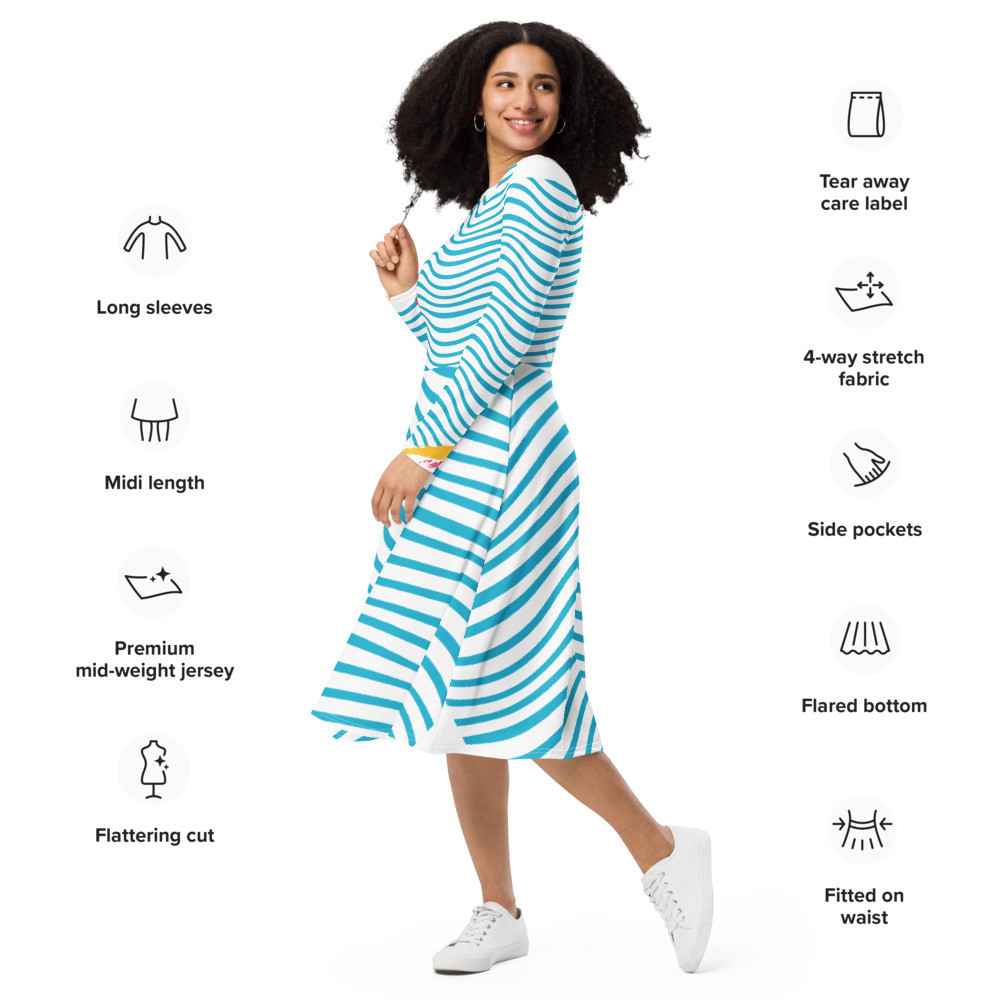 All-over print long sleeve midi dress
