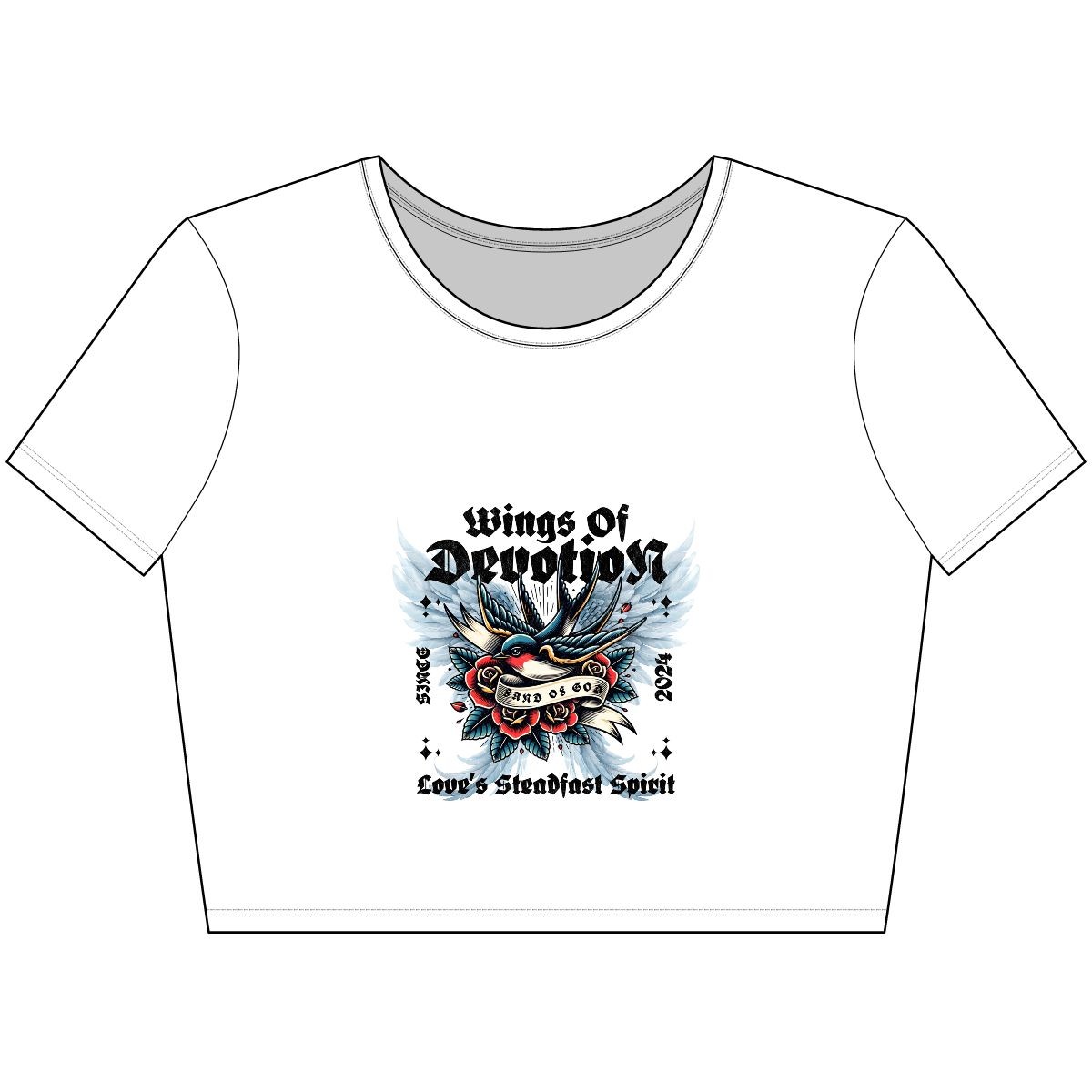 Wings of Devotion Crop Tee, Love's Steadfast Spirit Shirt, Casual Summer Top, Gift for Music Lovers, Trendy Graphic Tee