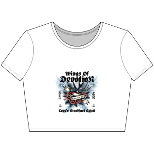 Wings of Devotion Crop Tee, Love's Steadfast Spirit Shirt, Casual Summer Top, Gift for Music Lovers, Trendy Graphic Tee