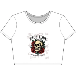 Skull and Roses Crop Tee | True Love | Trendy Graphic Tee for Women, Urban Fashion, Gift for Her, Festival, Summer Wear