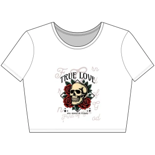 Skull and Roses Crop Tee | True Love | Trendy Graphic Tee for Women, Urban Fashion, Gift for Her, Festival, Summer Wear