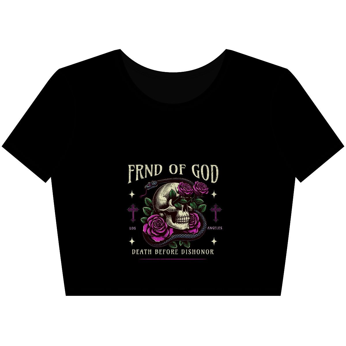Stylish Crop Tee with Skull and Roses Design, Trendy Women's T-Shirt, Edgy Fashion, Festival Wear, Perfect for Gifting