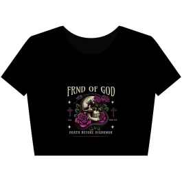 Stylish Crop Tee with Skull and Roses Design, Trendy Women's T-Shirt, Edgy Fashion, Festival Wear, Perfect for Gifting