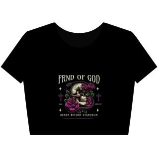 Stylish Crop Tee with Skull and Roses Design, Trendy Women's T-Shirt, Edgy Fashion, Festival Wear, Perfect for Gifting