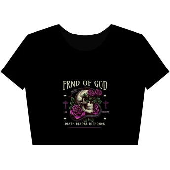 Stylish Crop Tee with Skull and Roses Design, Trendy Women's T-Shirt, Edgy Fashion, Festival Wear, Perfect for Gifting