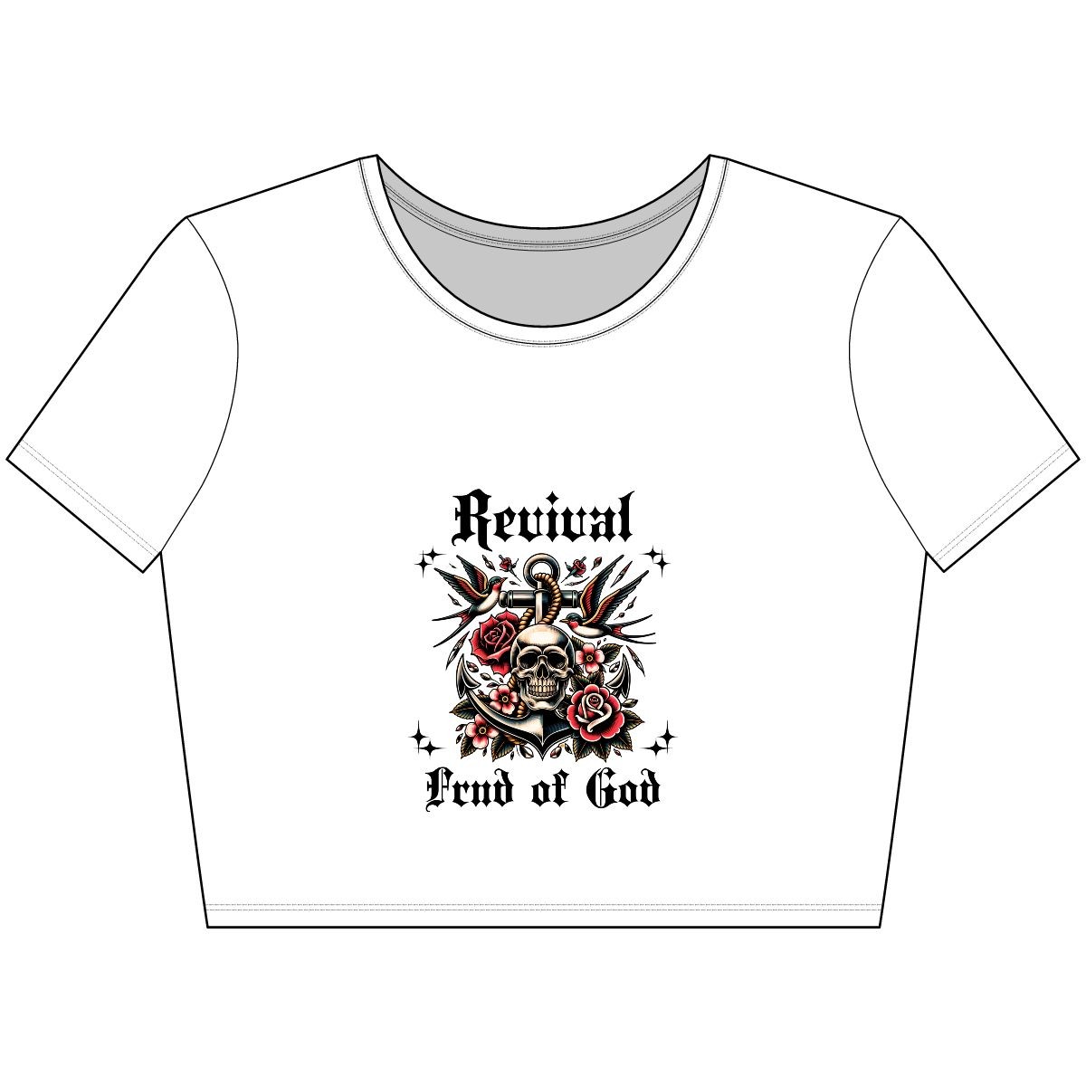 Revival Skull Crop Tee, Edgy Women's Top, Casual Wear, Concert Outfit, Gift for Him or Her