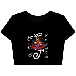 Women’s Crop Tee with Fiery Heart Design, Casual Top, Everyday Wear, Festival Fashion, Gift for Her, Summer Style