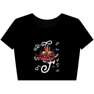 Women’s Crop Tee with Fiery Heart Design, Casual Top, Everyday Wear, Festival Fashion, Gift for Her, Summer Style