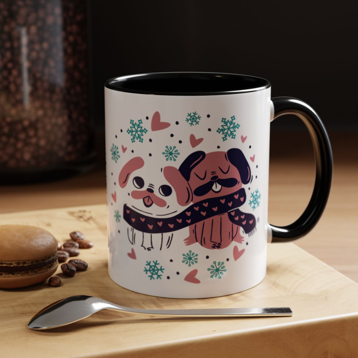 Cute Pug Dogs sharing a Scarf Mug (11, 15oz)