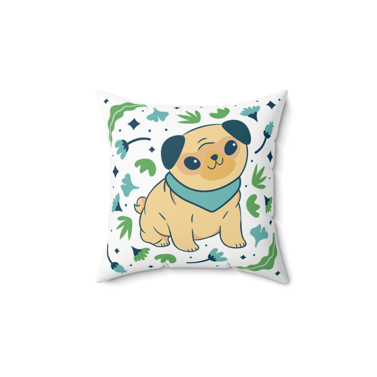 Dog with Leaves and Flowers Pillow