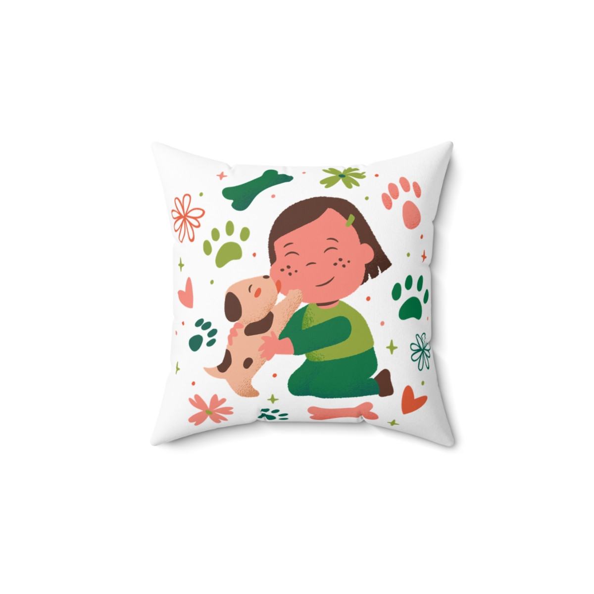 Cute Little Girl Hugging Puppy Pillow