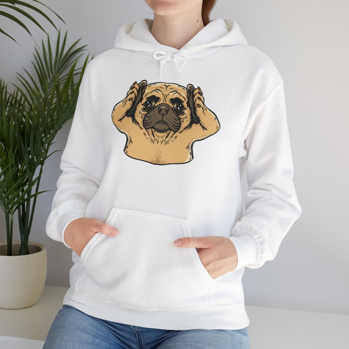 Adorable Pug Covering Its Ears Hoodie