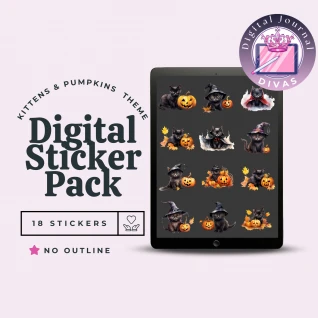 [Digital Stickers] Kittens & Pumpkins (No Outline) 18 PNGs