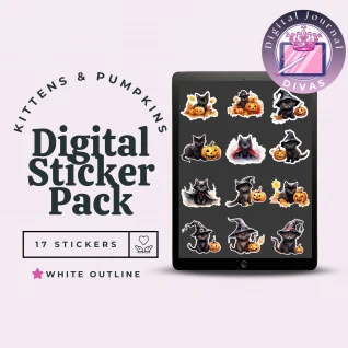 [Digital Stickers] Kittens & Pumpkins (White Outline) 17 PNGs