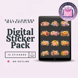 [Digital Stickers] Fall Flowers Watercolor (No Outline) 15 PNGs