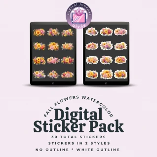 [Digital Stickers] Fall Flowers Watercolor Bundle 30 PNGs