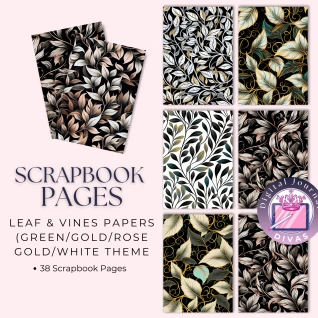 [Scrapbook Pages] Leaf & Vines Papers (Green/Gold/Rose Gold/White) 38 PNGs