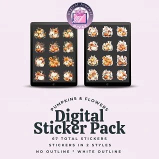 [Digital Stickers] Pumpkins & Flowers Bundle 67 PNGs