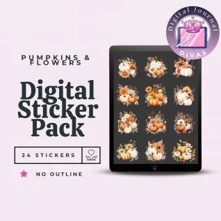 [Digital Stickers] Pumpkins & Flowers (No Outline) 24 PNGs