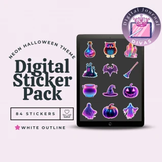 [Digital Stickers] Neon Halloween (White Outline) 84 PNGs