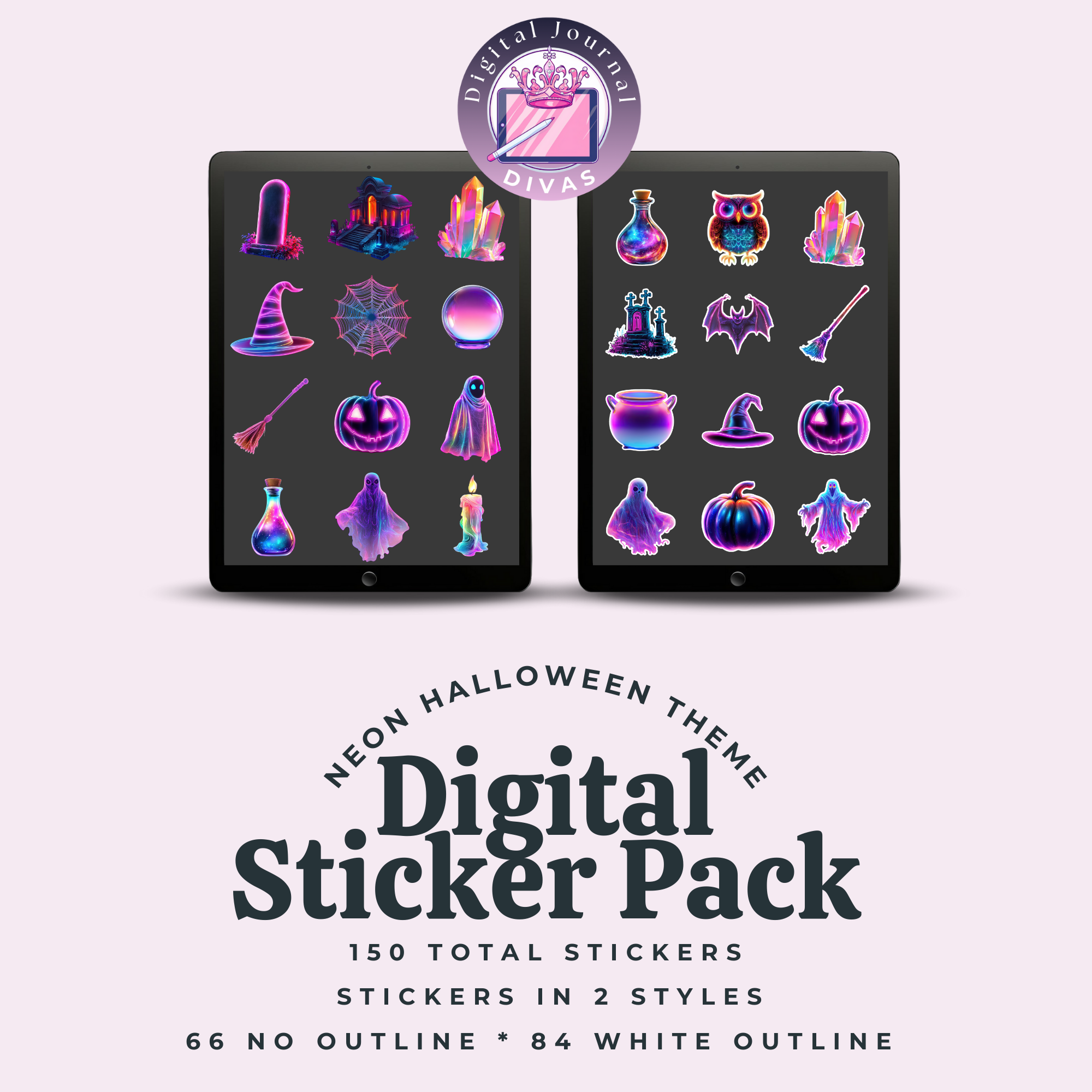 [Digital Stickers] Neon Halloween BUNDLE 150 PNGs