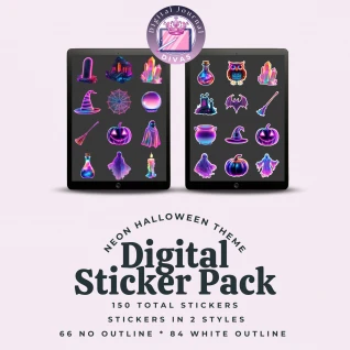 [Digital Stickers] Neon Halloween BUNDLE 150 PNGs