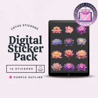 [Digital Stickers] Lotus Stickers (Purple Outline) 15 PNGs