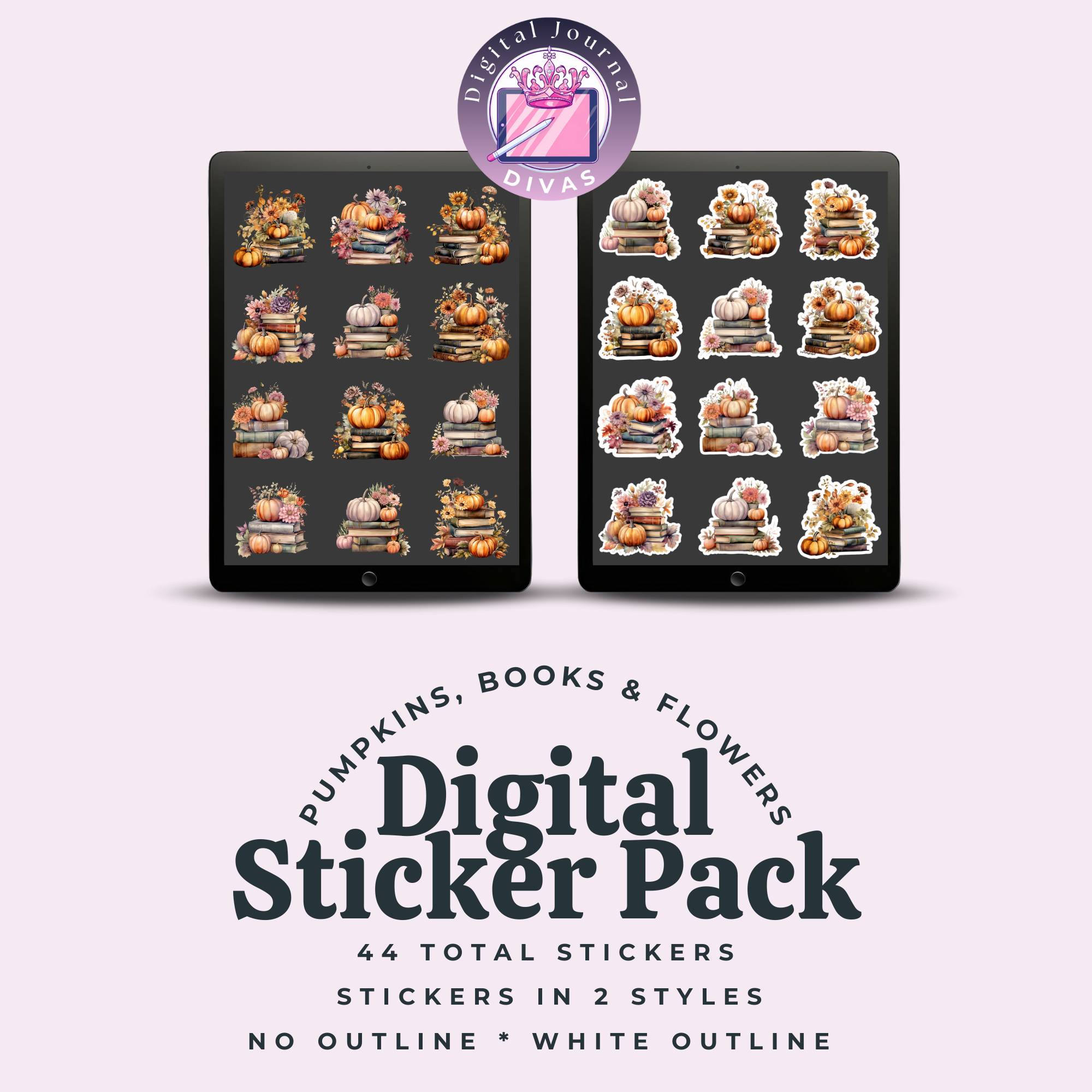[Digital Stickers] Pumpkins, Books, & Flowers BUNDLE 44 PNGs