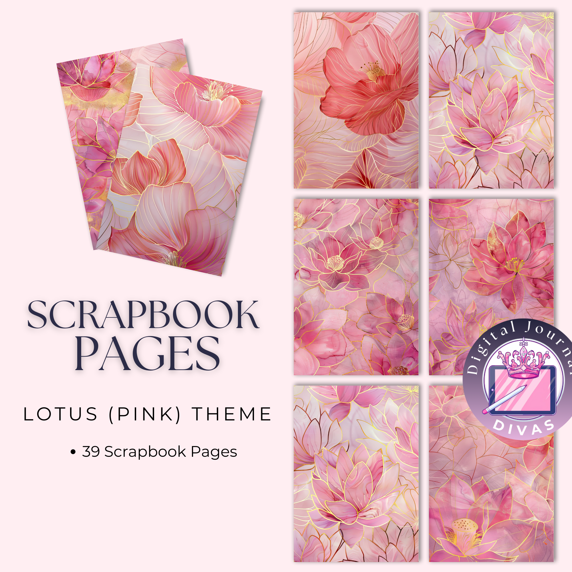 [Scrapbook Pages]  Lotus Theme Pages (Pink)