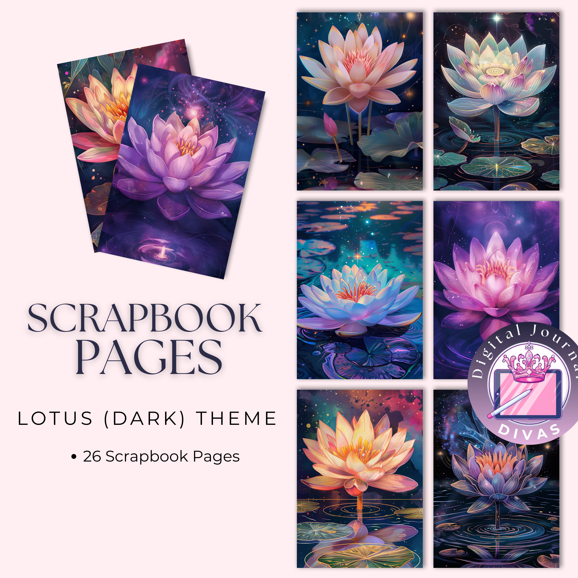 [Scrapbook Pages]  Lotus Theme Pages (Dark)