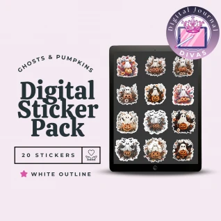 [Digital Stickers] Ghosts & Pumpkins (White Outline) 20 PNGs