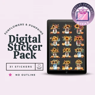 [Digital Stickers] Sunflowers & Pumpkins (No Outline) 31 PNGs