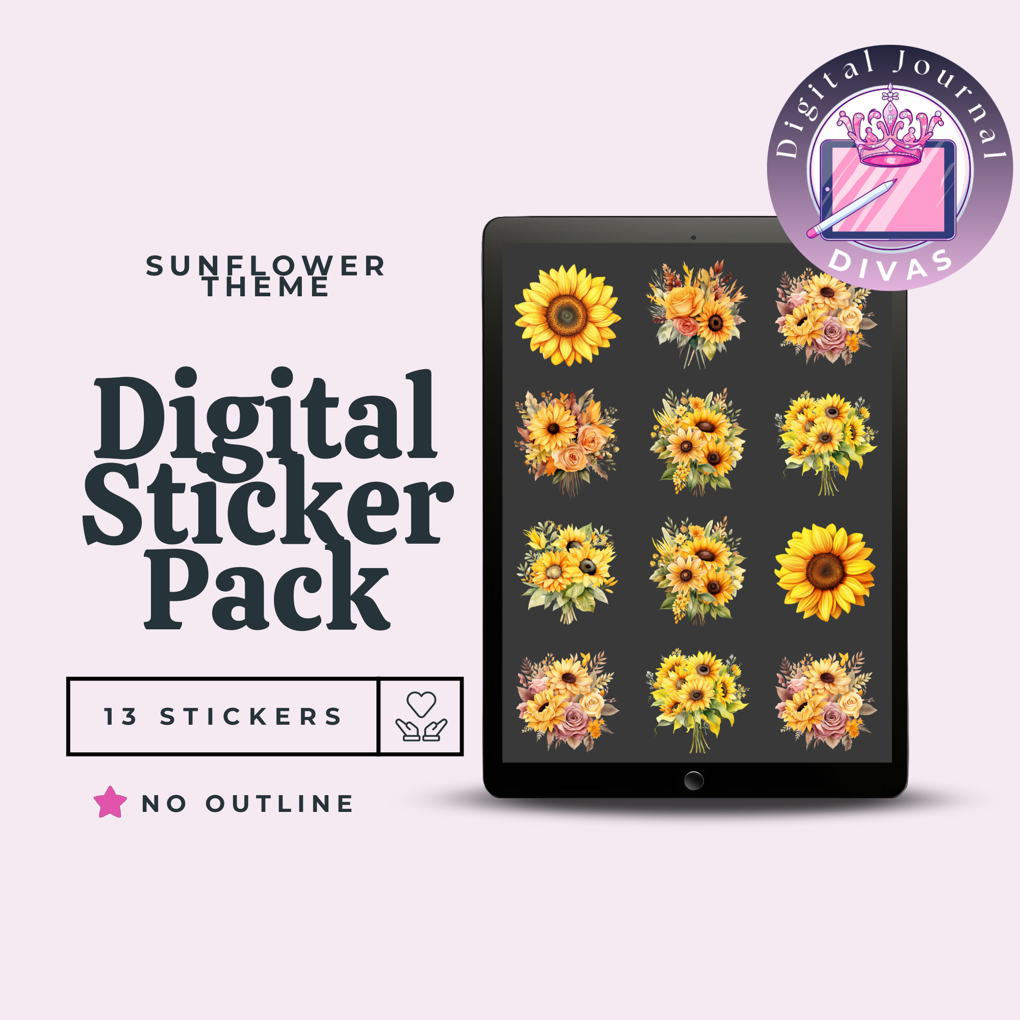 [Digital Stickers] Sunflowers (No Outline) 13 PNGs