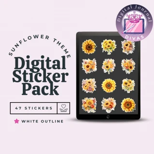[Digital Stickers] Sunflowers (White Outline) 47 PNGs