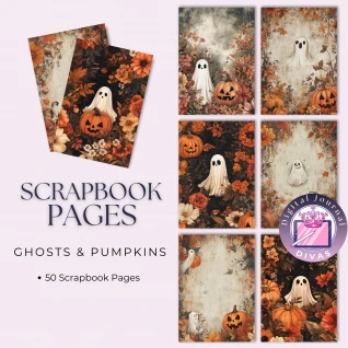 [Scrapbook Pages]  Ghosts & Pumpkin Pages 50 PNGs